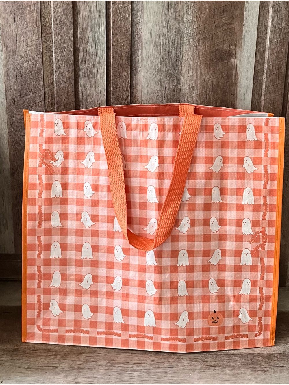 Orange Ghost Print Orange Checkered Tote Bag